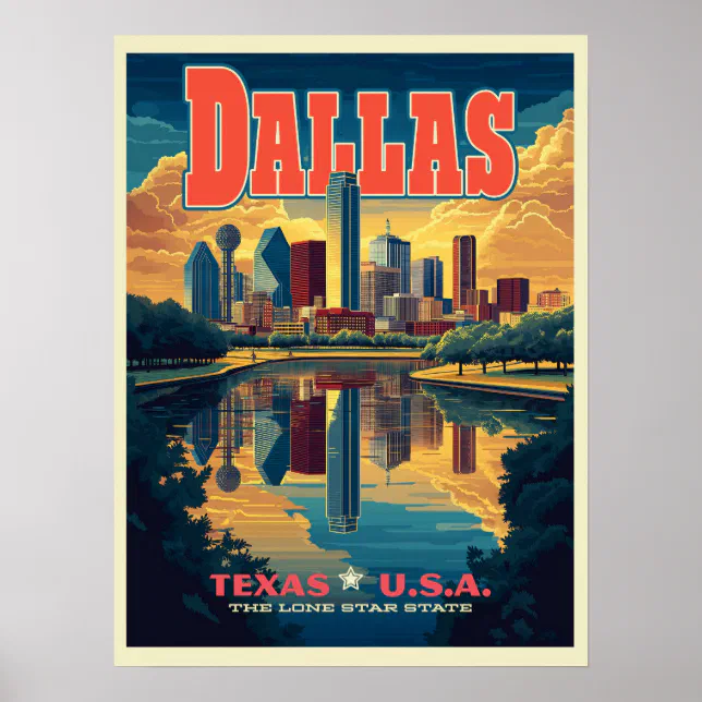 Dallas Skyline Retro Travel Poster | Zazzle