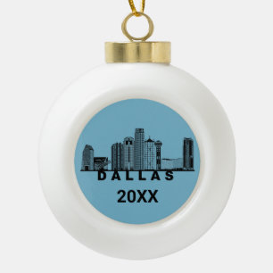 Dallas Skyline Silhouette Ceramic Ball Christmas Ornament