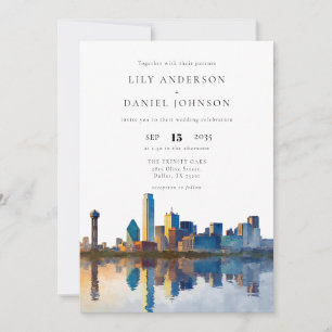 Dallas Skyline Watercolor All In One Wedding Invitation