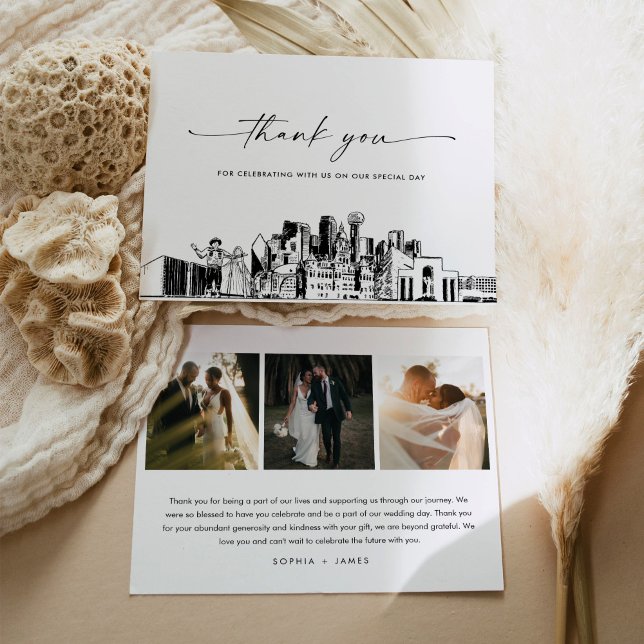Dallas Skyline Wedding Photo Thank You Card (Creator Uploaded)