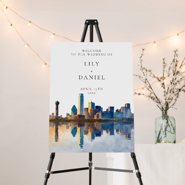 Dallas Skyline Wedding Welcome Sign (In Situ (Stand))