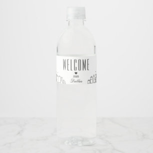 Dallas Skyline   Welcome Message Water Bottle Label