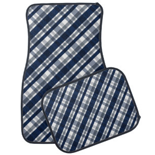 Dallas Sports Fan Navy Blue Silver Plaid Striped Car Mat
