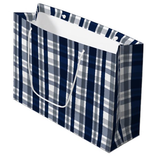 Dallas Sports Fan Navy Blue Silver Plaid Striped Large Gift Bag