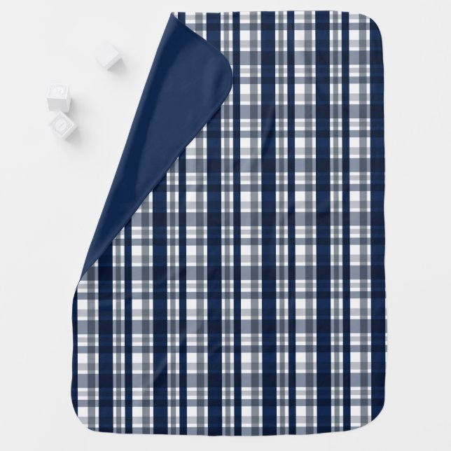 Dallas Sports Fan Navy Blue Silver Plaid Striped Receiving Blanket (In Situ)