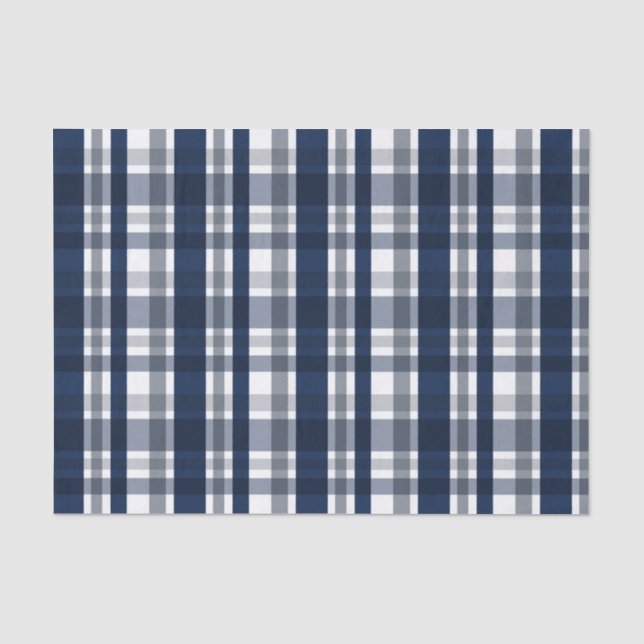 Dallas Sports Fan Navy Blue Silver Plaid Striped Tissue Paper (Front)
