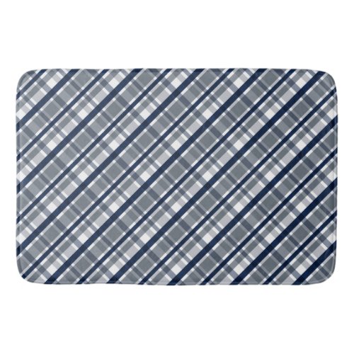 Dallas Sports Fan Silver Navy Blue Plaid Striped Bath Mat