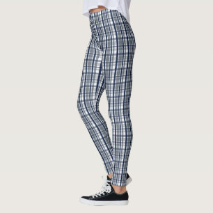 Dallas Sports Fan Silver Navy Blue Plaid Striped Leggings