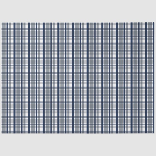 Dallas Sports Fan Silver Navy Blue Plaid Striped Tissue Paper (Front)