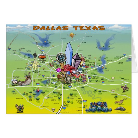 Dallas Texas Cartoon Map Cards (Front Horizontal)
