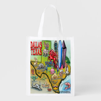 Dallas Texas Cartoon Map Grocery Bag