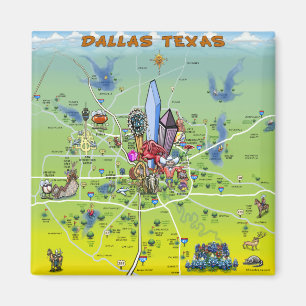 Dallas Texas Cartoon Map Magnet