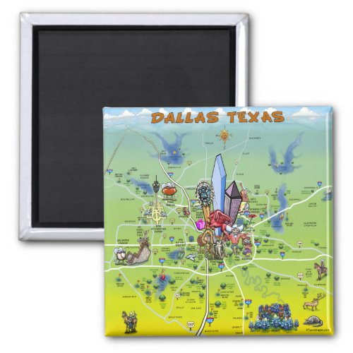 Dallas Texas Cartoon Map Magnet