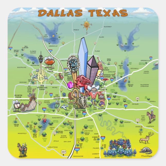 Dallas Texas Cartoon Map Square Sticker (Front)