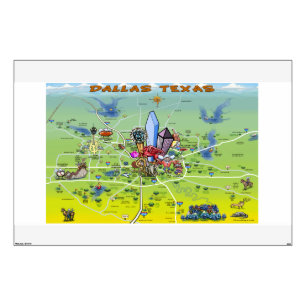 Dallas Texas Cartoon Map Wall Decal