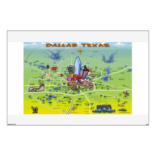 Dallas Texas Cartoon Map Wall Decal (Front)