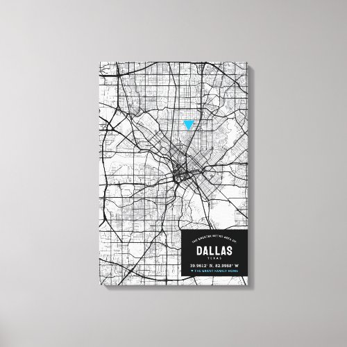 Dallas Texas City Map  Mark Your Location Canvas Print