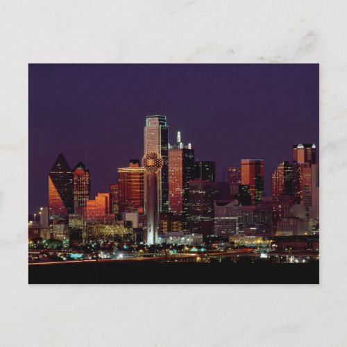 Dallas Texas City Skyline at Night Blank Postcard