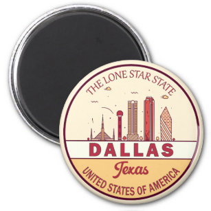 Dallas Texas City Skyline Emblem Magnet