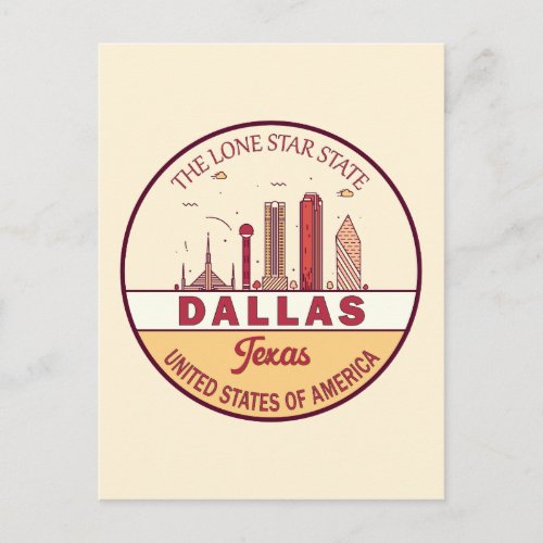 Dallas Texas City Skyline Emblem Postcard