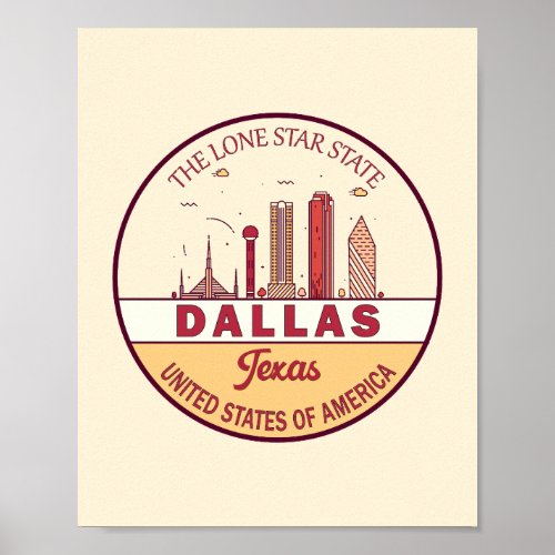 Dallas Texas City Skyline Emblem Poster