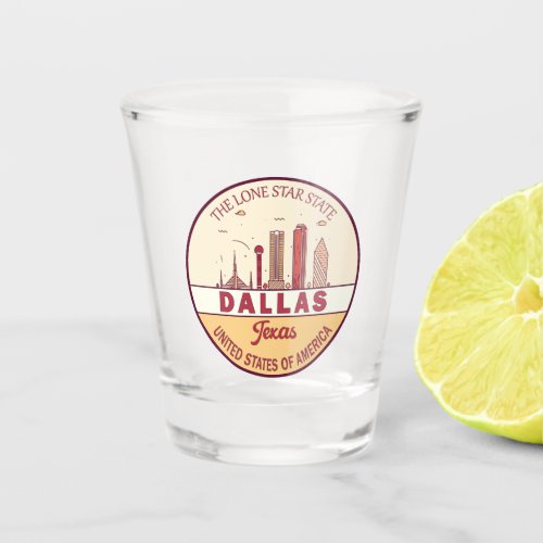 Dallas Texas City Skyline Emblem Shot Glass