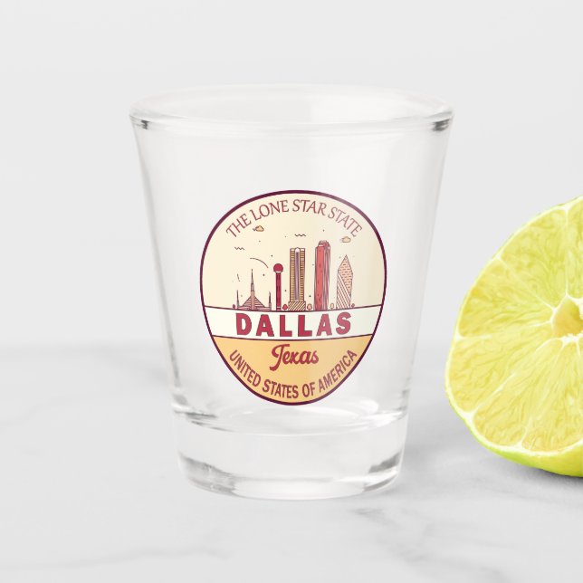 Dallas Texas City Skyline Emblem Shot Glass (Front)
