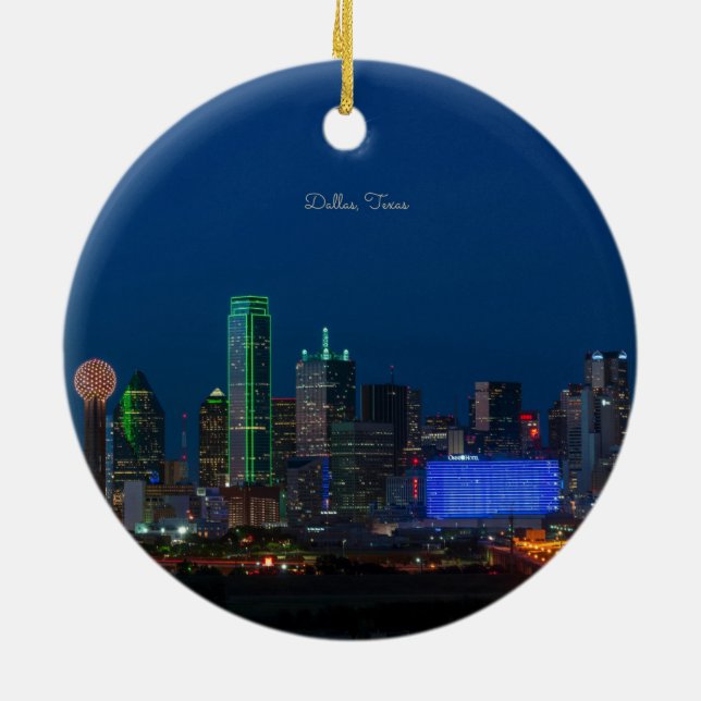 Dallas, Texas cityscape photograph, Ceramic Ornament (Back)