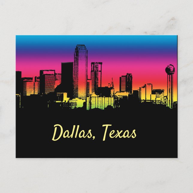 Dallas Texas Colorful City Skyline Postcard (Front)