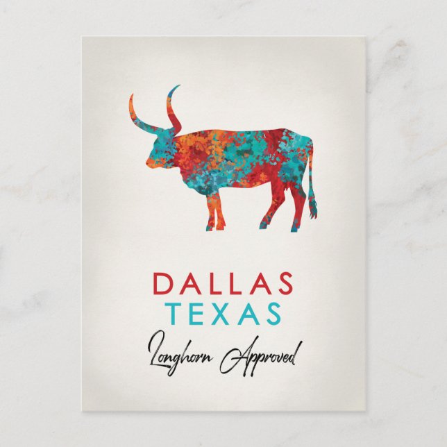 Dallas Texas Colorful Longhorn Postcard (Front)