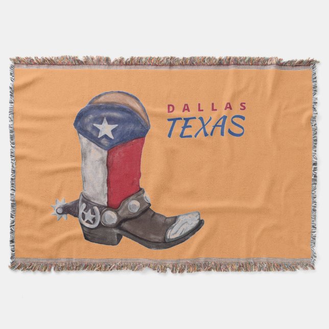 Dallas Texas Cowboy Boot Throw Blanket (Front)