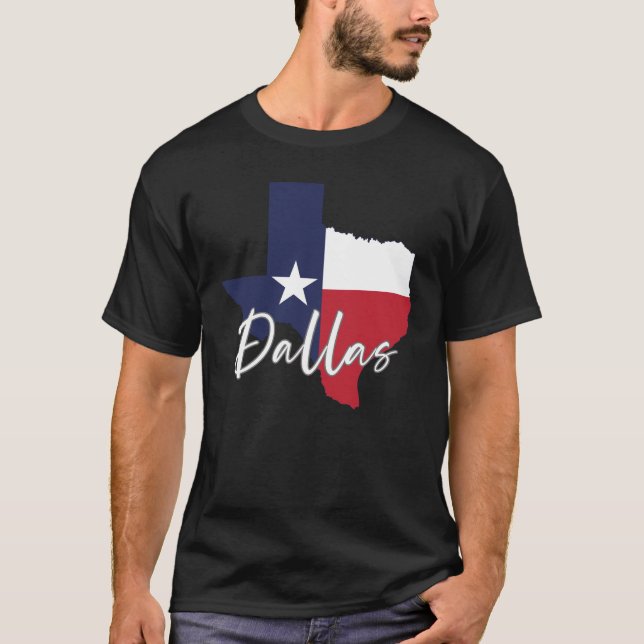 Dallas, Texas Flag Map Men's Black T-Shirt (Front)
