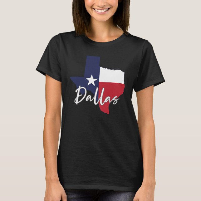 Dallas, Texas Flag Map Women's Black T-Shirt (Front)