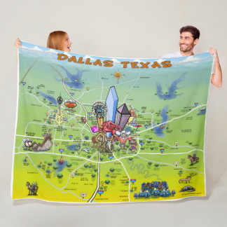 Dallas Texas Fun Map Fleece Blanket