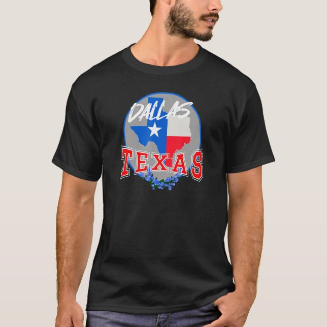 Dallas Texas in Red  White  & Blue Bonnet Flower T-Shirt (Front)