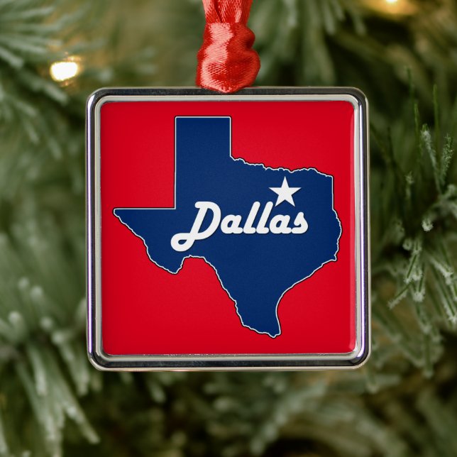 Dallas Texas Lone Star State Map Texan Christmas Metal Ornament (Tree)