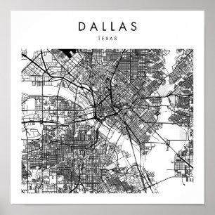 Dallas Texas Minimal Modern Street Map Poster