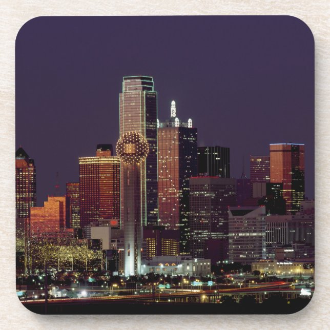 Dallas, Texas night skyline Beverage Coaster (Front)
