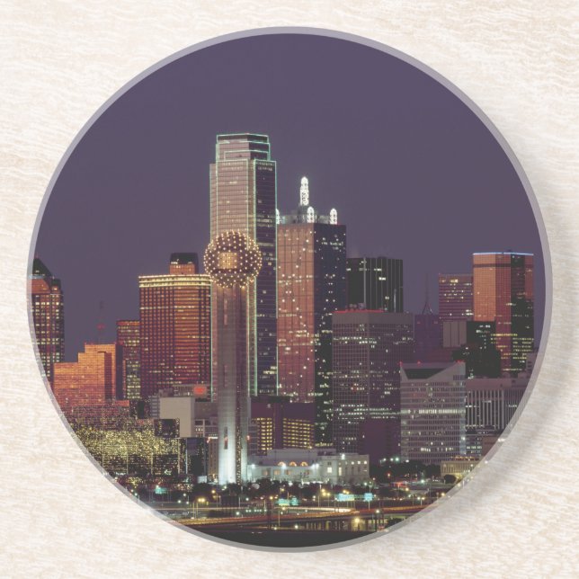Dallas, Texas night skyline Sandstone Coaster (Front)