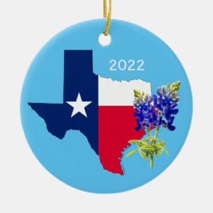 Dallas, Texas Outline and Bluebonnets Ornament