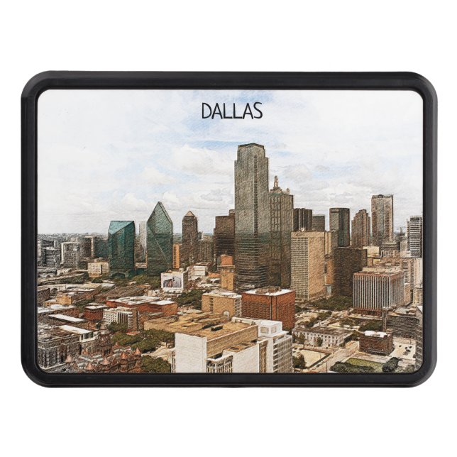 Dallas Texas Panorama VIew City Silhouette Hitch Cover (Front)