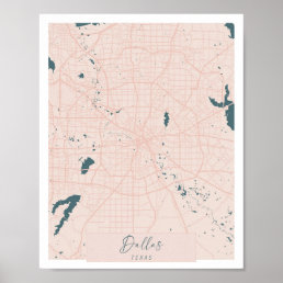 Dallas Texas Pink and Blue Cute Script Street Map Poster