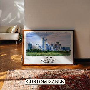 Dallas Texas Poster, Watercolor, Custom Poster