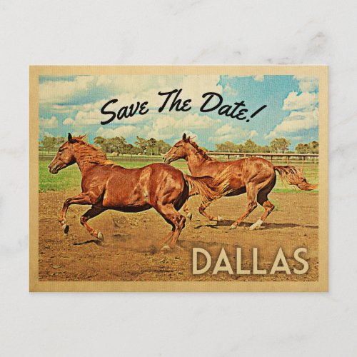 Dallas Texas Save The Date Horses Announcement Postcard