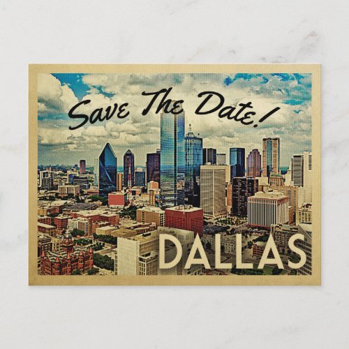 Dallas Texas Save The Date Vintage Skyline Announcement Postcard
