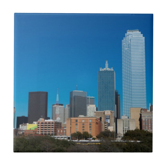 Dallas Texas skyline at sunset Tile (Front)