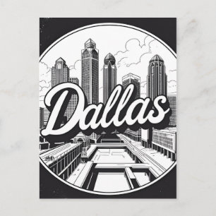 Dallas Texas Skyline Black and White Cityscape Holiday Postcard