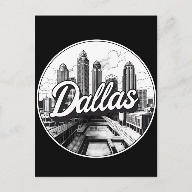 Dallas Texas Skyline Black and White Cityscape Postcard (Front)
