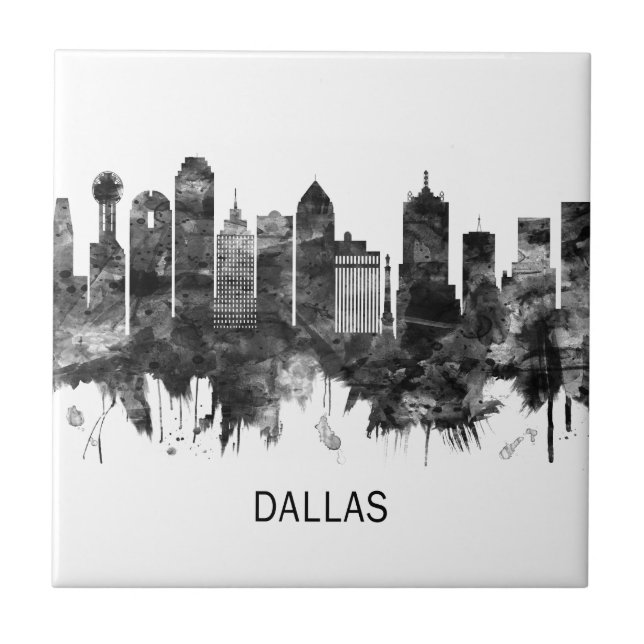 Dallas Texas Skyline BW Ceramic Tile (Front)
