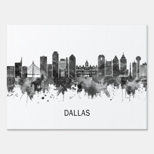 Dallas Texas Skyline BW Sign
